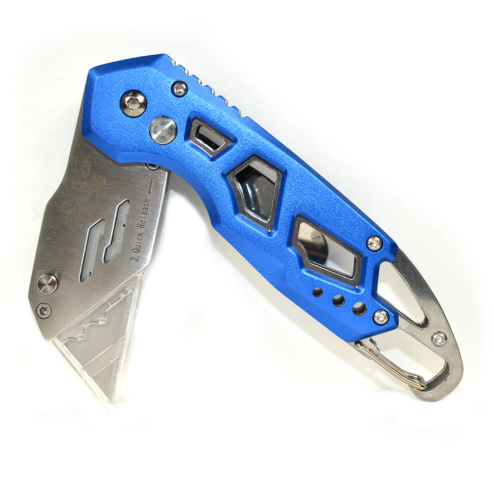 Superior Steel UK751 Folding Utility Pocket Knife Box Cutter with Belt Clip,  Easy Release Button, Quick Change and Lock-Back Design - Blue